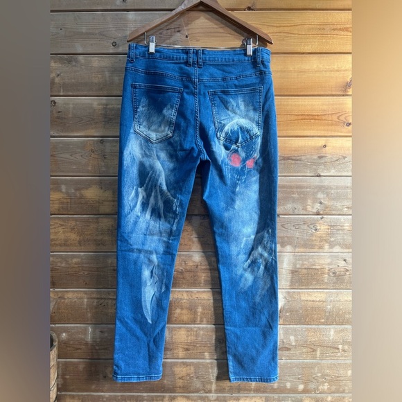💀 Custom Airbrushed Halloween Skull Themed Jeans – Size 35 💀 High Rise w/Stretch - Picture 5 of 10